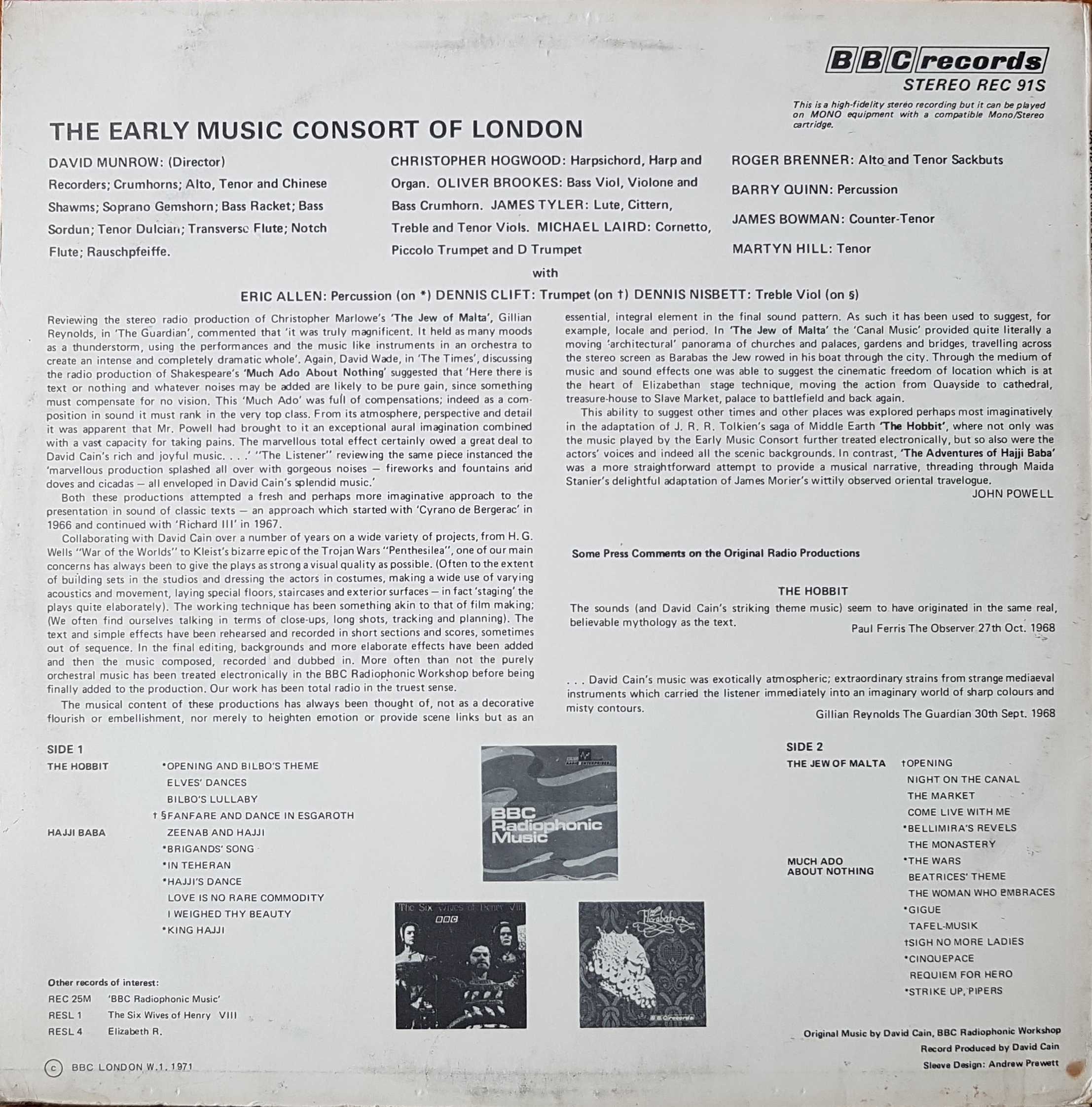 Picture of REC 91 David Cain's music from radio plays by artist David Cain from the BBC records and Tapes library